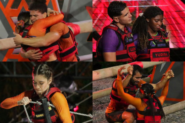 Los participantes que participaron en la noche de eliminación del Desafío Siglo XXI. Tina se abraza con Julio tras salvarse y continuar.