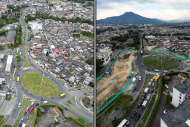 En Pereira se inicia la cimentación profunda en las obras de la intersección Corales, un punto neurálgico para la movilidad. En la foto, el antes del sector y su cambio con el inicio de las obras.