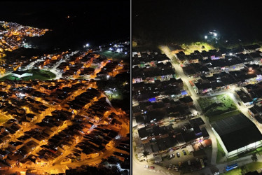 El Instituto de Valorización de Manizales (Invama) moderniza el alumbrado público de la ciudad. Cambia el amarillo del vapor de sodio por el blanco de la tecnología led. En la foto, el cambio de panorama en San Sebastián.