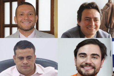 David Islen Ramírez, Julián García, Víctor Caicedo y Santiago Osorio, militantes del Partido Alianza Verde en Caldas. 