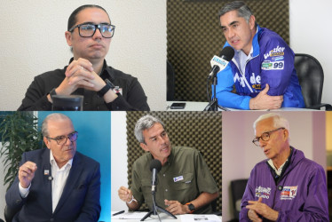 Arriba: Juan Sebastián Gómez y Wílder Escobar. Abajo: Carlos Felipe Mejía, Camilo Gaviria y Jorge Robledo, candidatos al Senado 2026. Solo Escobar alcanzaría la curul.
