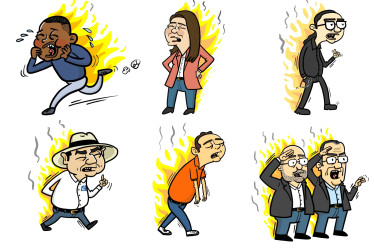 Las risas llegan al pabellón de los quemados: recopilación de caricaturas de Hómez sobre siete políticos que se quedaron sin curul en las elecciones legislativas del pasado 8 de marzo. Hay seis caldenses y un cartagenero.