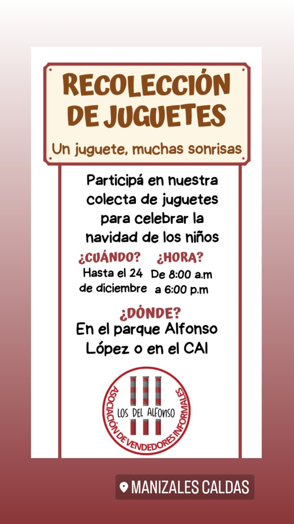 Recolección de juguetes en Manizales