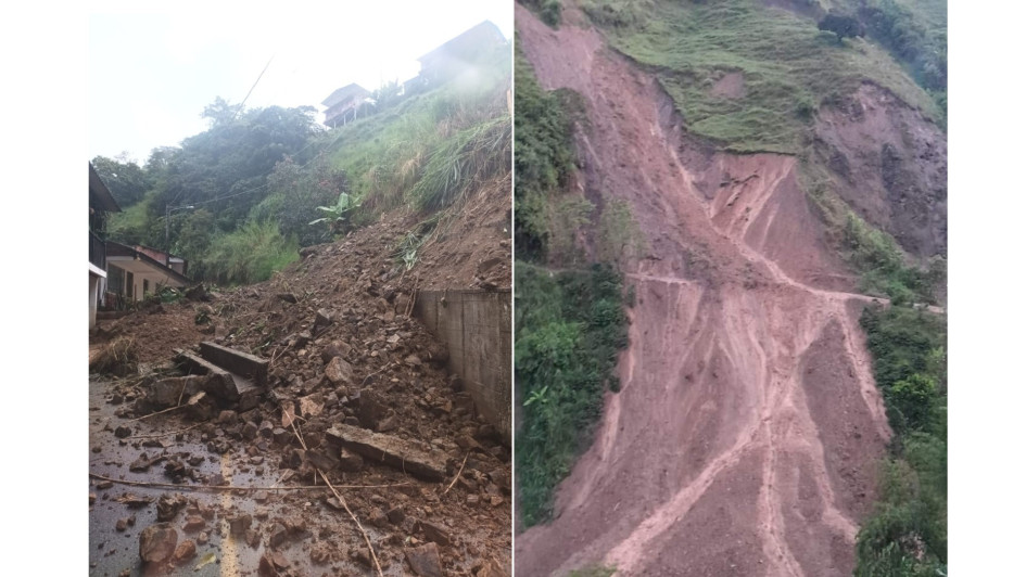 Los deslizamientos se presentaron en San Peregrino (izquierda) y la vía Pácora-Salamina.
