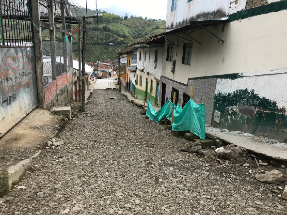 Aspecto de la vía, tras la detención de las obras.