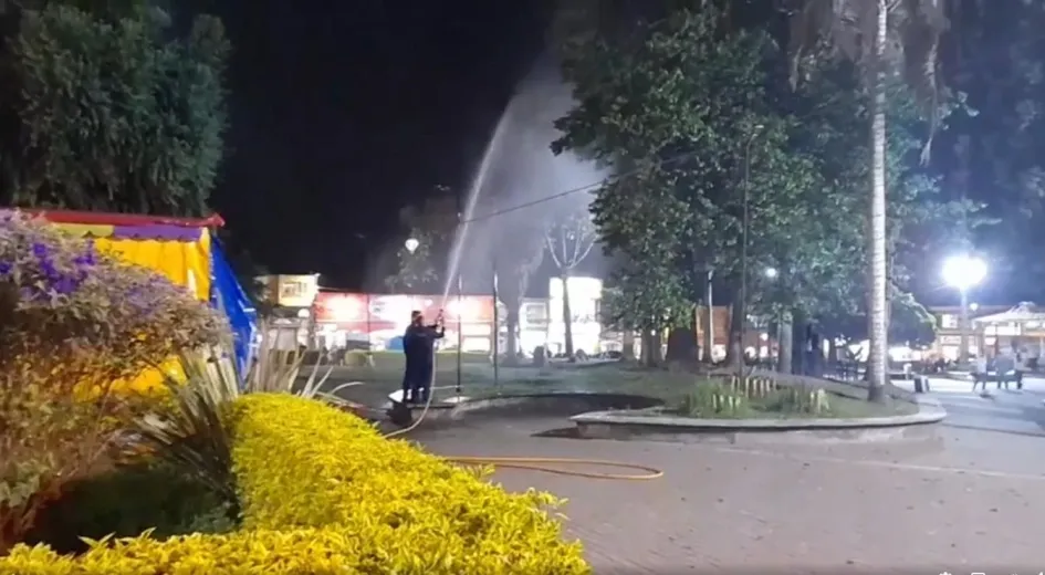 Los bomberos de Villamaría practicaron el martes por la noche una brigada para ahuyentar las garzas del Parque de Bolívar. 