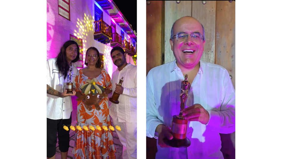 Juan Felipe Uribe (izquierda en la primera foto) y Ricardo Orrego fueron unos de los ganadores en la edición 39 de los premios de la televisión colombiana.