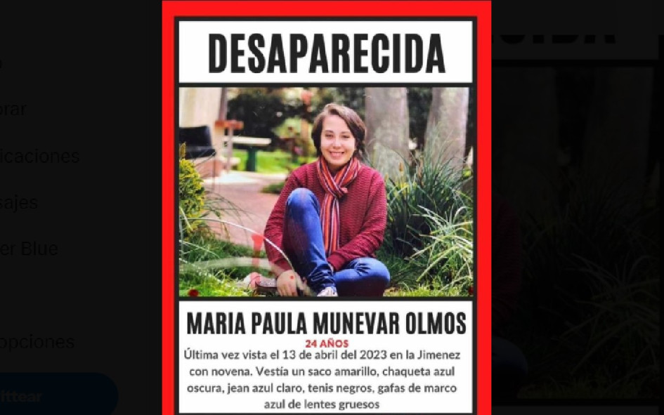 Con este cartel, sus seres queridos y conocidos adelantaban una fuerte campaña de búsqueda en Bogotá.
