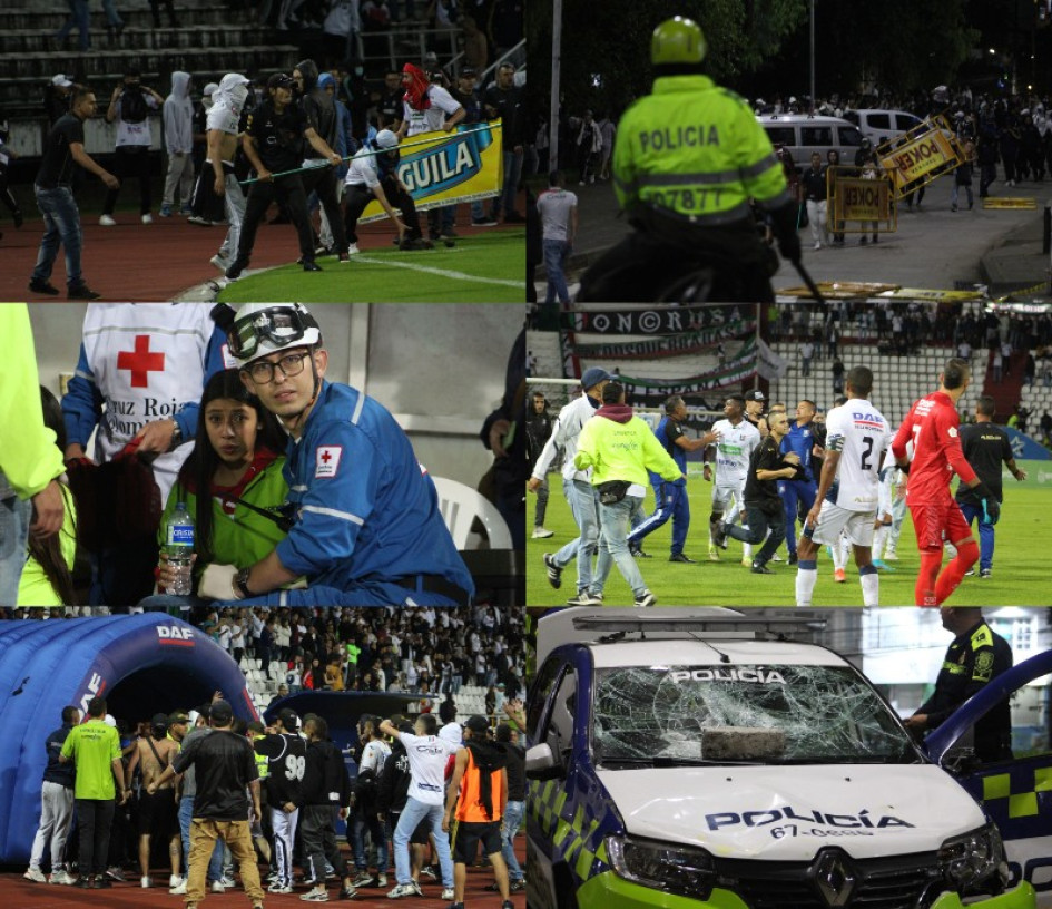Las imágenes que dejó el final del partido de anoche en el Palogrande. Los hinchas, al borde de la cancha, armados para lo que sea. El Once Caldas, entre tanto, perdió 1-2 con Alianza Petrolera.