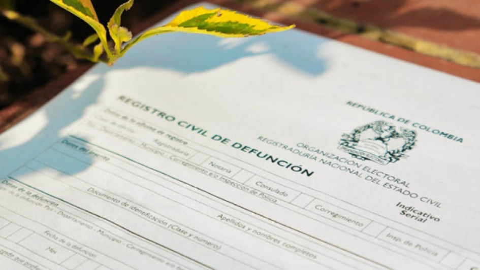 Registro Civil de Defunción con una planta