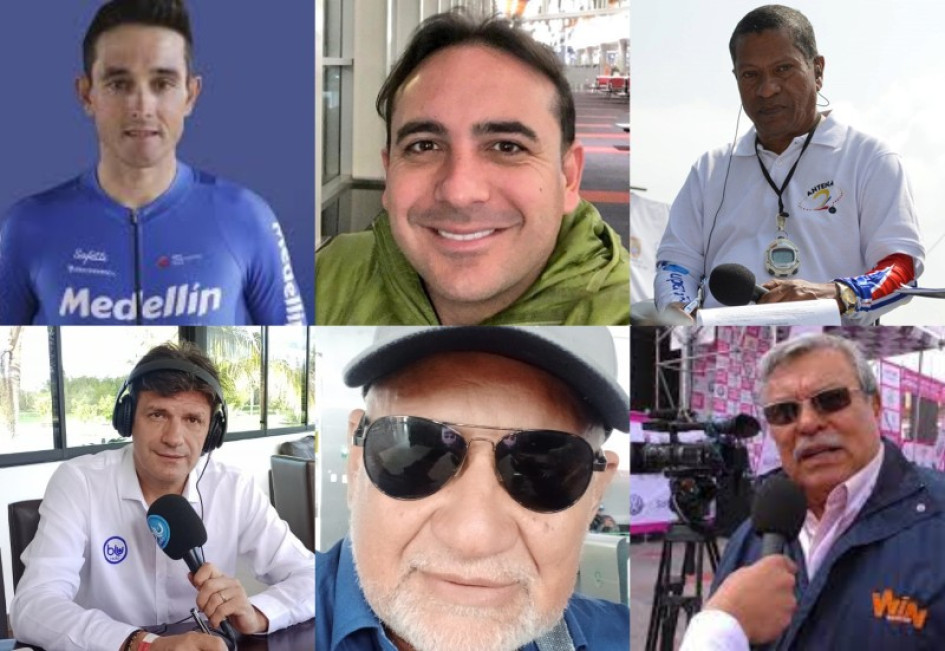 De izquierda a derecha: Óscar Sevilla, Mario Sábato, Jairo Chaves (arriba) y Jhon Jaime Osorio, Anselmo Quiroz y Carlos Julio Guzmán (abajo) dan sus opiniones respecto al Tour 2023.