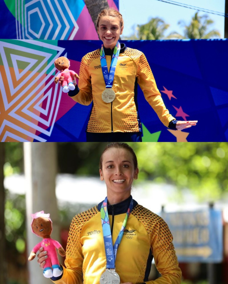 Arriba, la triatleta María Carolina Velásquez. Abajo, la ciclista Diana Carolina Peñuela.