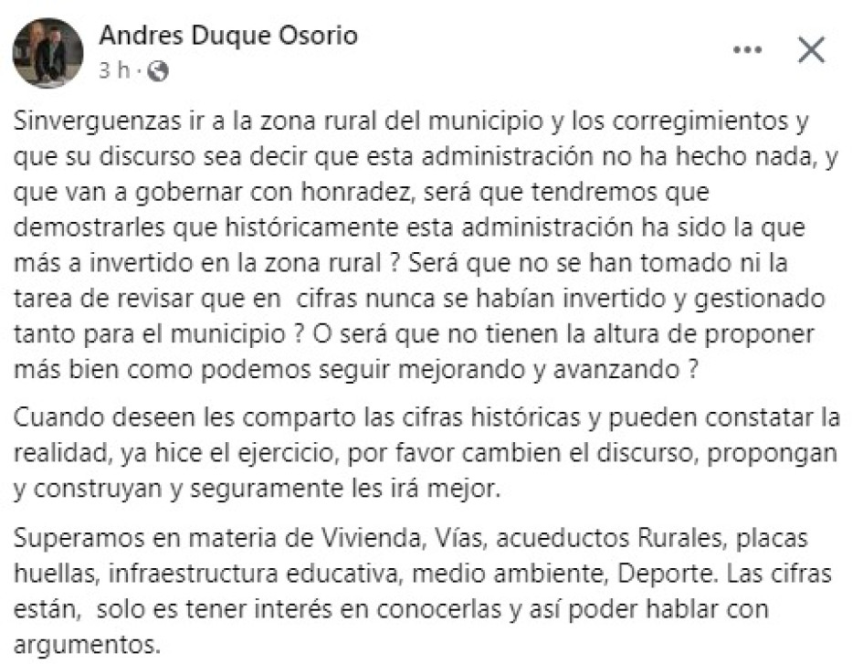 Se alteró el alcalde Foto|Tomada de Facebook|LA PATRIA