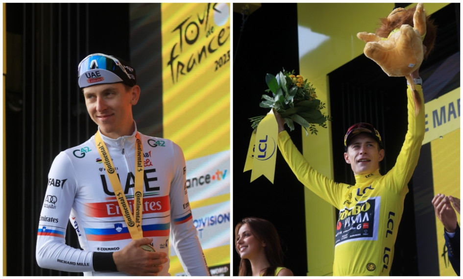 El esloveno Tadej Pogacar (izquierda) se llevó la penúltima etapa del Tour 2023 y se afianzó como segundo de la competencia. El danés Jonas Vingegaard mantuvo la distancia y mañana será coronado como rey de la ronda gala en París.