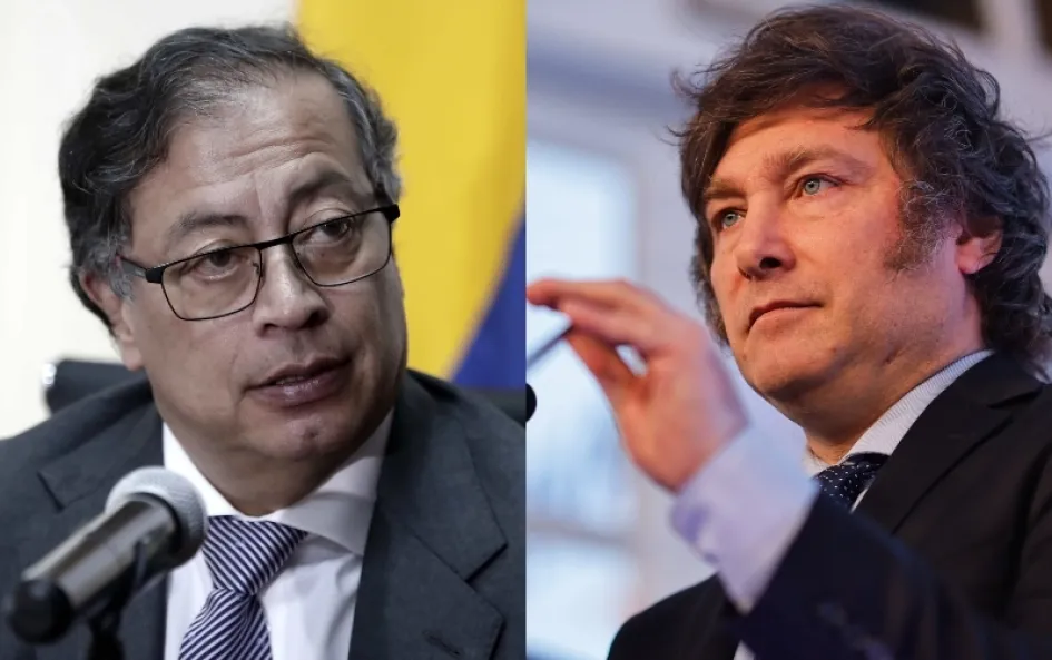 Gustavo Petro, presidente de Colombia, y Javier Milei, candidato presidencial argentino del partido ultraderechista La Libertad Avanza.