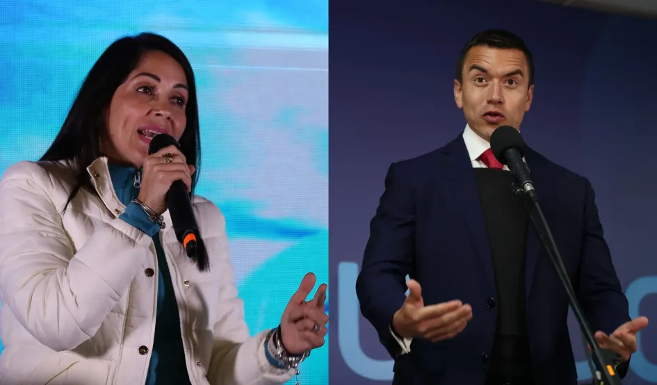 La candidata a la presidencia de Ecuador, Luisa González, del movimiento Revolución Ciudadana, y Daniel Noboa, candidato de la Alianza ADN.