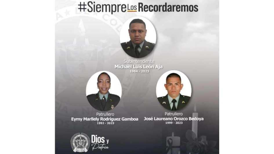 Las víctimas del ataque fueron el subintendente Michael Luis León, de 39 años; el patrullero Jorge Laureano Orozco, de 24, y la patrullera Eymy Marllely Rodríguez, de 31.