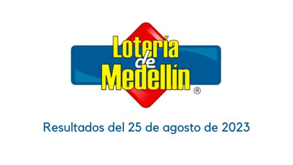 Logo de la Lotería de Medellín con un texto abajo que dice "Resultados del 25 de agosto de 2023"