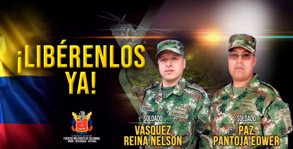 Soldados Nelson Vásquez Reina y Edwer Paz Pantoja, secuestrados por las disidencias de las Farc.