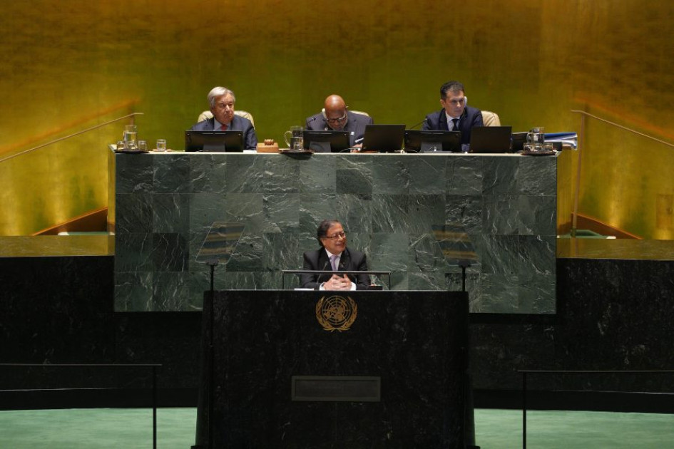 El presidente, Gustavo Petro, durante su intervención en la Asamblea General de la ONU. 