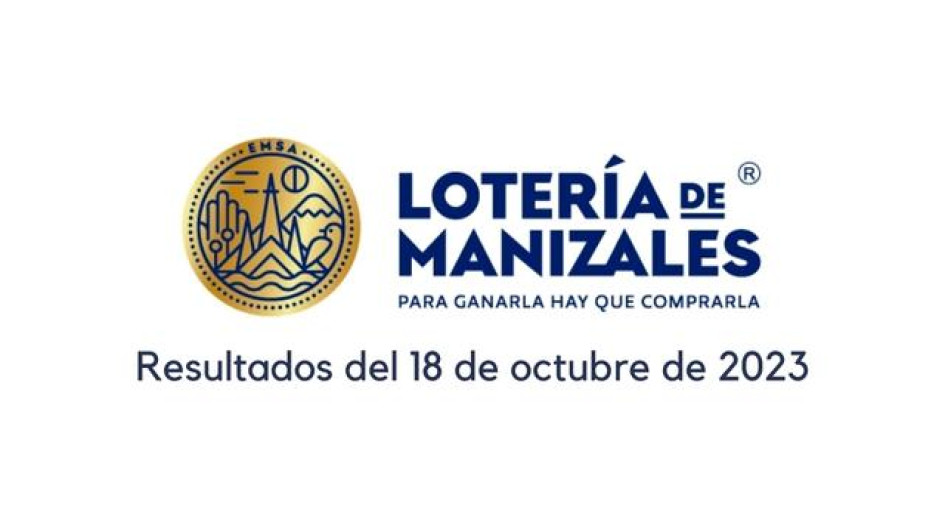 Logo de la Lotería de Manizales. Debajo dice "resultados del 18 de octubre de 2023"