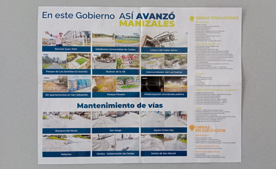 Imagen de un volante publicitario de la Alcaldía de Manizales. 