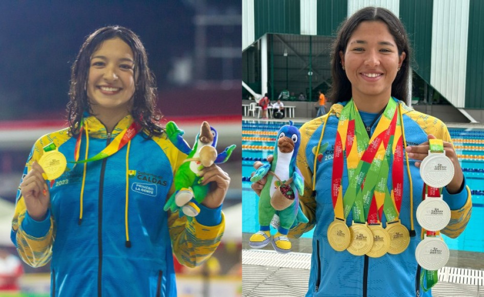 Las nadadoras Stefanía Gómez (izquierda) y Yessica Tascón, las deportistas que más medallas ganaron para Caldas en los Juegos Nacionales y Paranacionales, respectivamente.