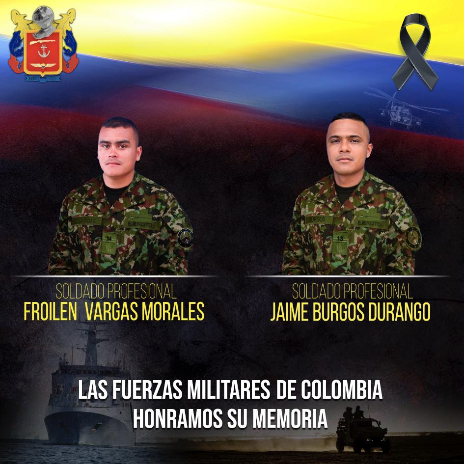 Mueren dos soldados en combates entre el Ejército y disidencia de las Farc en Nariño