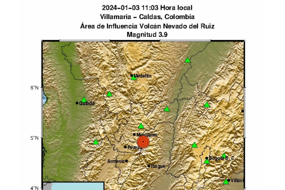 Sismo de magnitud 3.9 se registró este miércoles en Villamaría (Caldas)
