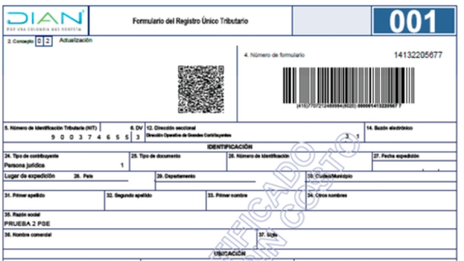 Formato del RUT de la DIAN