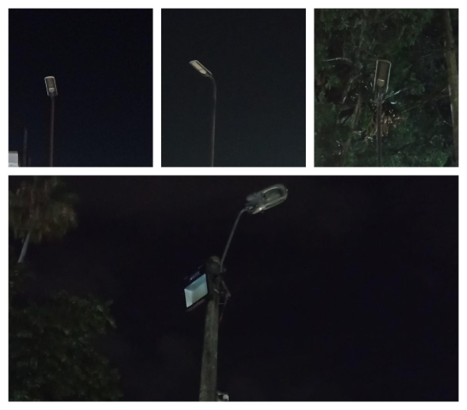 Foto | Cortesía | LA PATRIA Así están cuatro de las 15 luminarias que rodean el Parque Central de Villamaría.