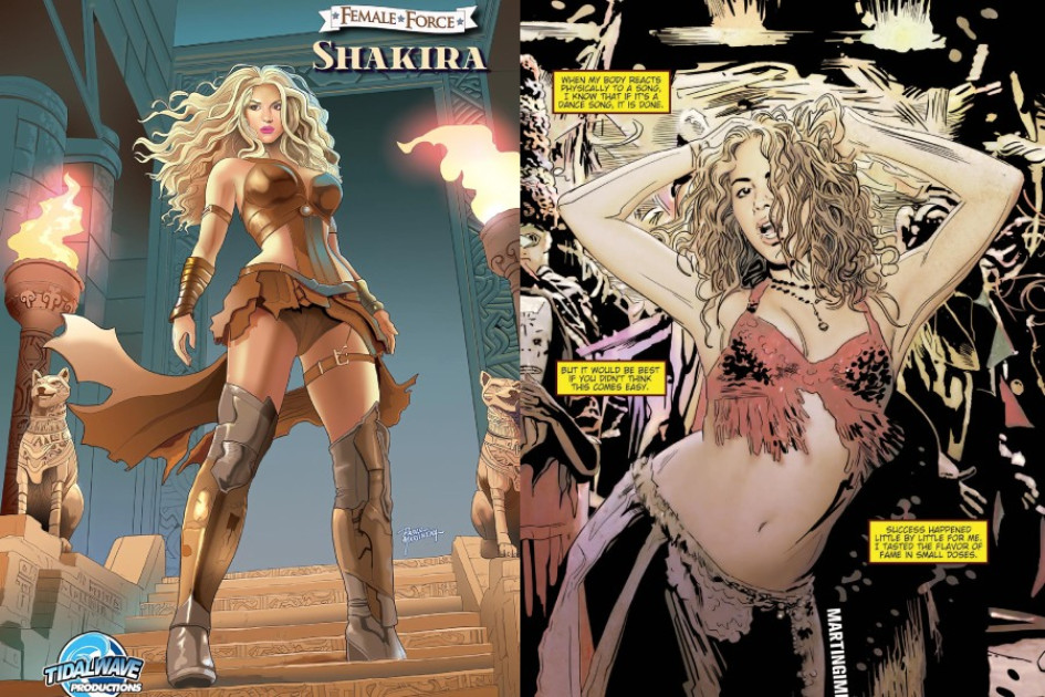 Fotografía cedida por TidalWave Productions donde se muestra la portada del cómic dedicado a la cantante colombiana Shakira por la serie 'Female Force', que ya está disponible en varias plataformas en formato digital e impreso.