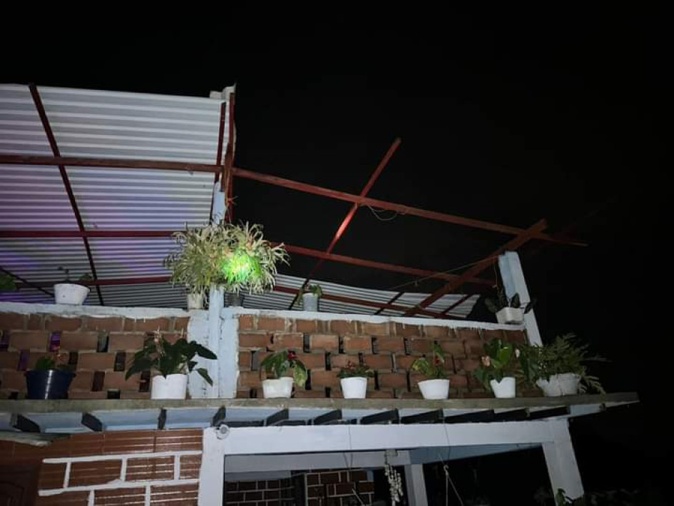 Vivienda afectada por vendaval en Filadelfia (Caldas).