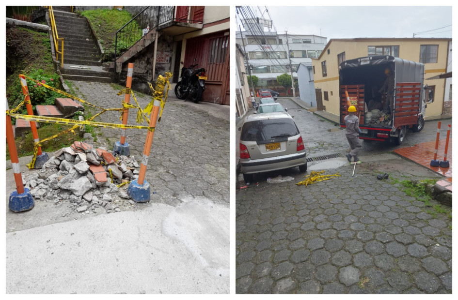 --p1 Fotos | Cortesía | LA PATRIA ANTES. Así estaban los pedazos antes de ser retirados.  --p2   DESPUES. El tumulto fue retirado del lugar.