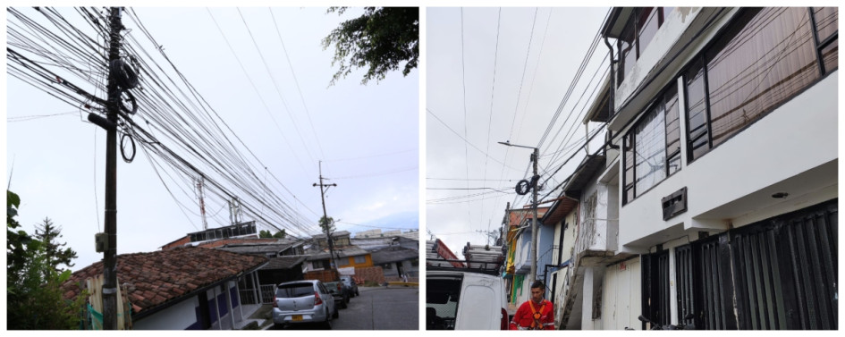 A la izquierda, como estaban los cables antes. A la derecha, como luce el sector ahora; personal de Claro desmontó parte del cableado que molestaba a los residentes.