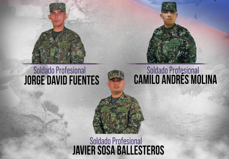 Los tres soldados muertos en combate en el Cauca.