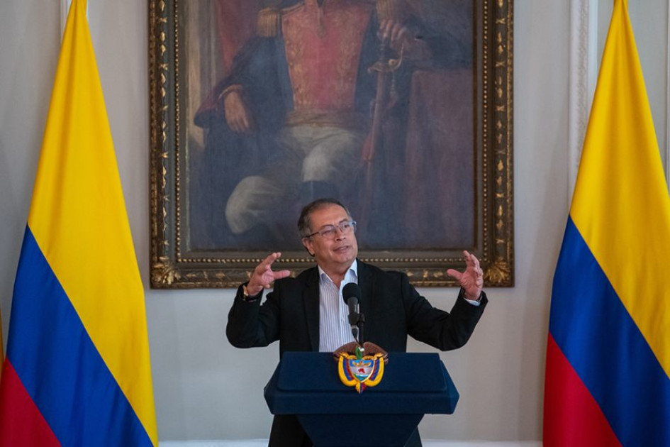 Gustavo Petro este martes en el saludo presidencial al cuerpo diplomático.