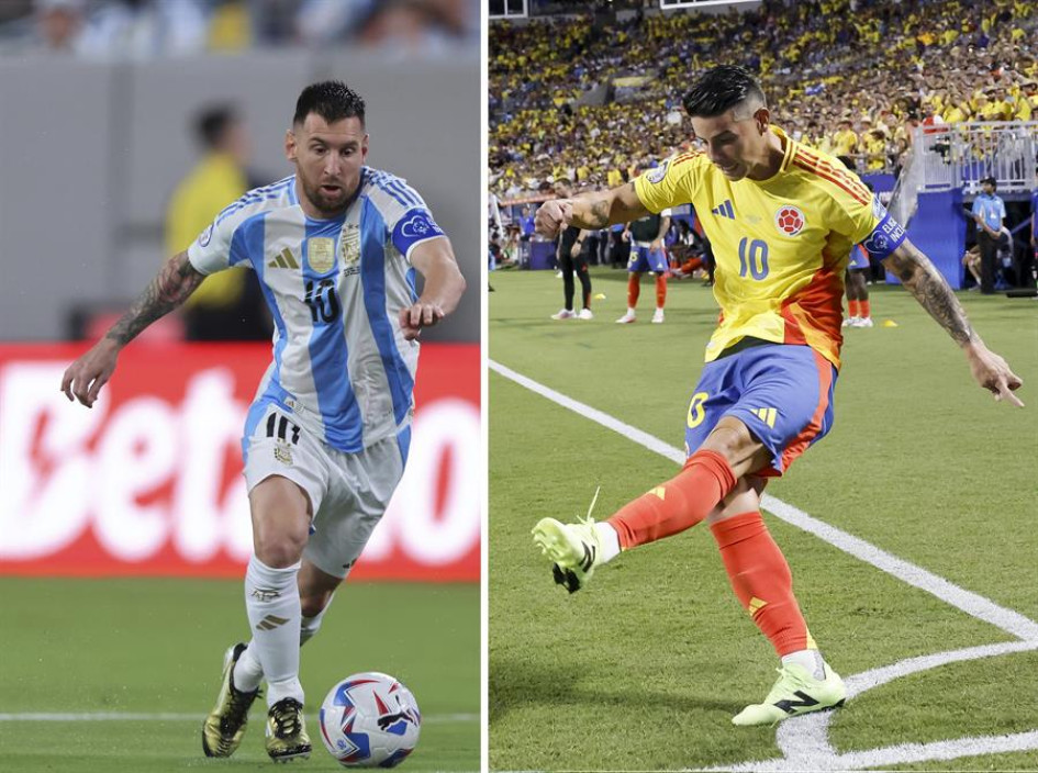 El astro argentino Lionel Messi y el genio colombiano James Rodríguez, el mejor jugador de la actual Copa América. Ambos, capitanes de sus selecciones.