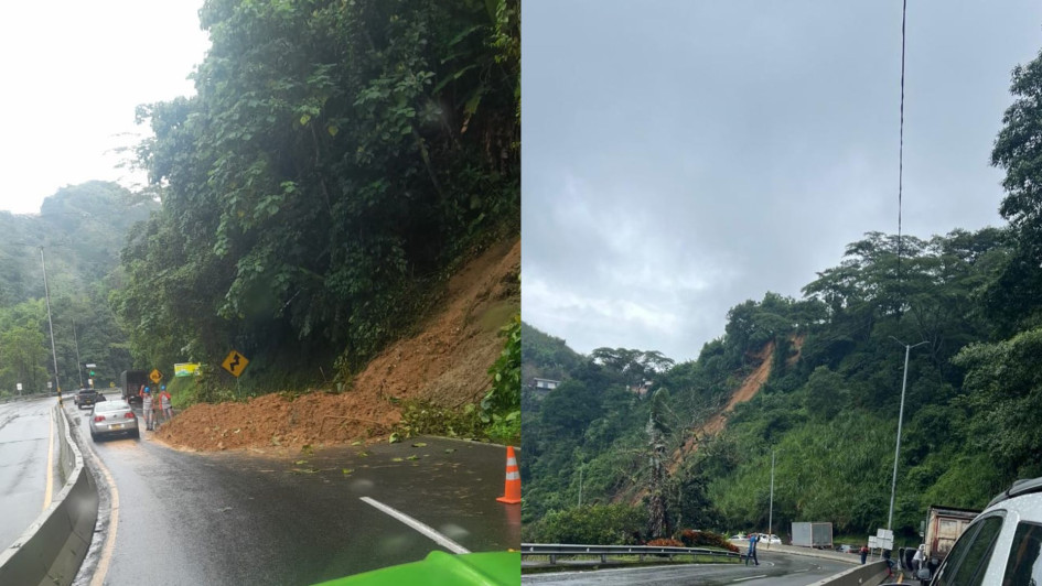 En San Marcos de León (izquierda) y El Tambo (derecha) hay derrumbes que obstaculizan el paso hacia Chinchiná y Pereira.