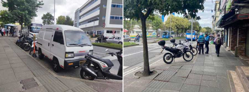 Así se encontraba la bahía con el camión y las motos estacionadas ocupando zona de parqueo provisional y de uso exclusivo para motocicletas.