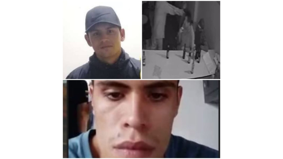 A Luis Alberto Pérez Patiño, de 28 años (izquierda), le disparó Joan Carlos Castaño Martínez (abajo) dentro de un bar de la zona urbana de Pácora (derecha). La acción quedó en video.