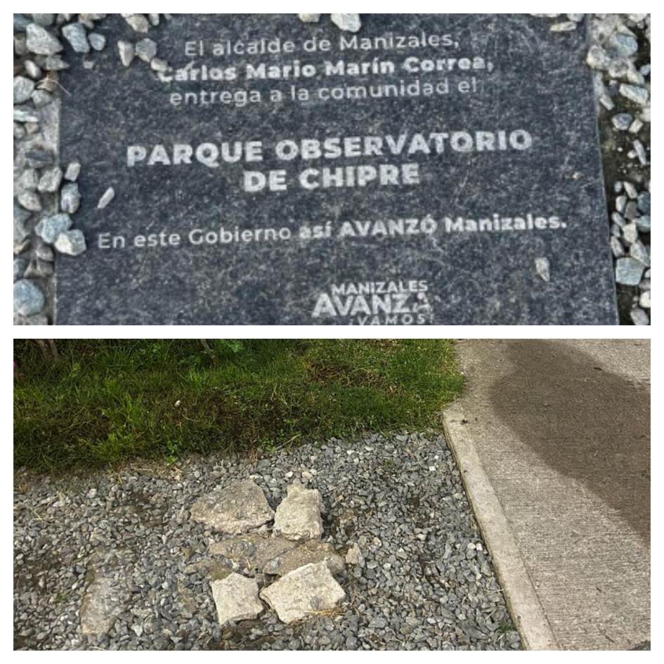 El antes y el después del lugar en donde fue ubicada la placa del observatorio de Chipre.