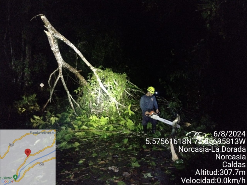 Caída de árboles, rocas y lodo provocaron el taponamiento de la vía entre Norcasia y La Dorada.