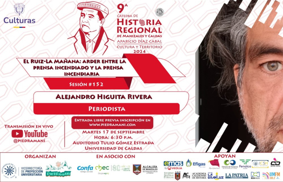 A partir de las 6:30 p.m. en el auditorio Tulio Gómez Estrada de la Universidad de Caldas. 