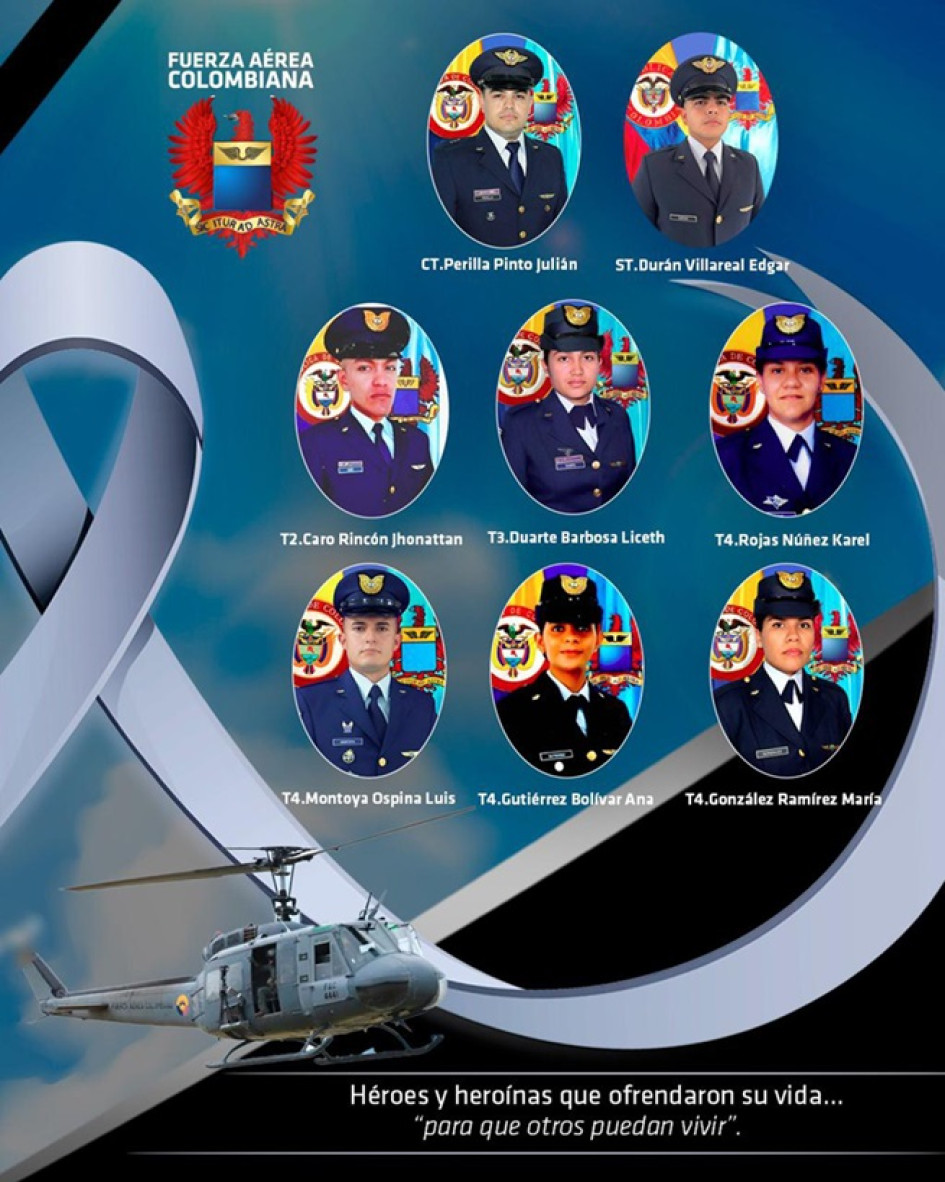 Foto / FAC / LA PATRIA  Los ocho tripulantes que fallecieron durante una misión humanitaria en el Vichada.