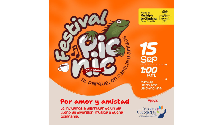 La Alcaldía de Chinchiná prepara para este domingo de Amor y Amistad la celebración de un Festival Picnic al aire libre. Los asistentes compartirán un refrigerio. Es gratis.