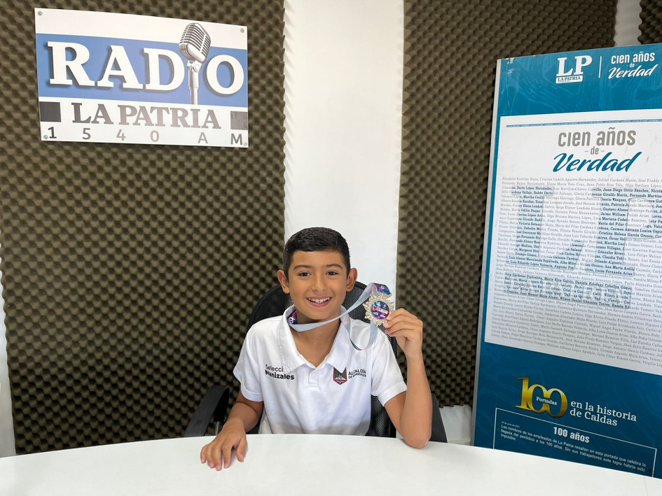 Martín Alzate Posada, de 10 años, deportista de la Liga Caldense de Karate. 