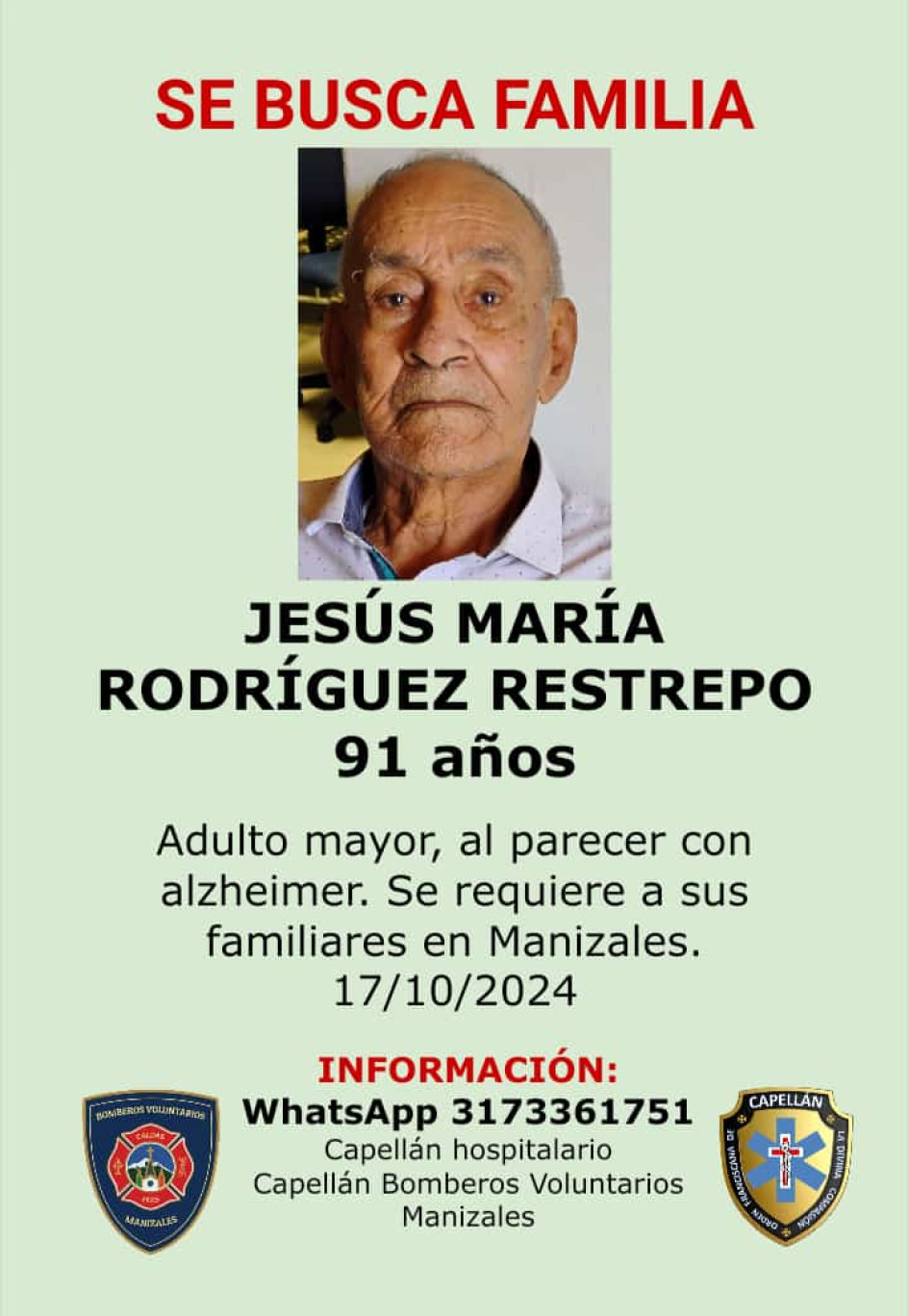 Jesús María Rodríguez Restrepo, de 91 años de edad.