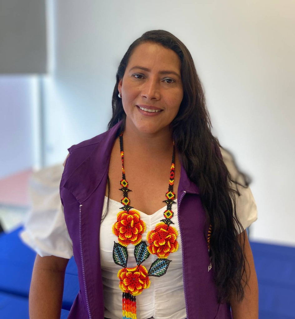 Beatriz Uchima, presidenta de la Asociación de Mujeres del Resguardo Indígena de Origen Colonial Cañamomo Lomaprieta en Riosucio y Supía. 