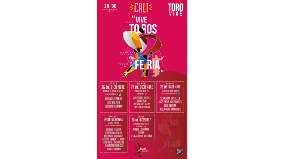 Del 26 al 30 de diciembre será la Temporada Taurina de Cali.